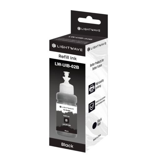 Lightwave LW-UIB-02B Black Ink Bottle, Compatible with Epson 664/774/673 & Canon 490, Spill-Free Spout