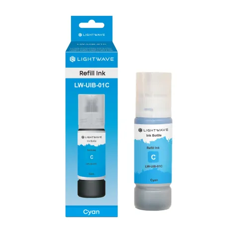 Lightwave LW-UIB-01C Cyan Ink Bottle, Compatible with Epson 103/101/105 & HP GT53, Spill-Free Spout