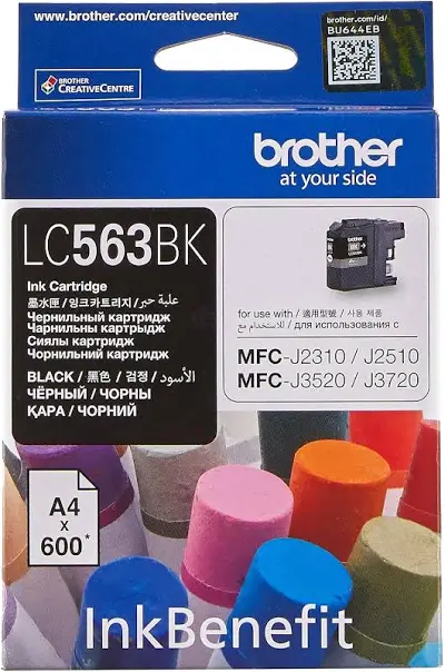 Brother LC563BK Black Ink Cartridge, Standard Yield, Approx. 600 A4 Pages, for MFC-J3520 & MFC-3720